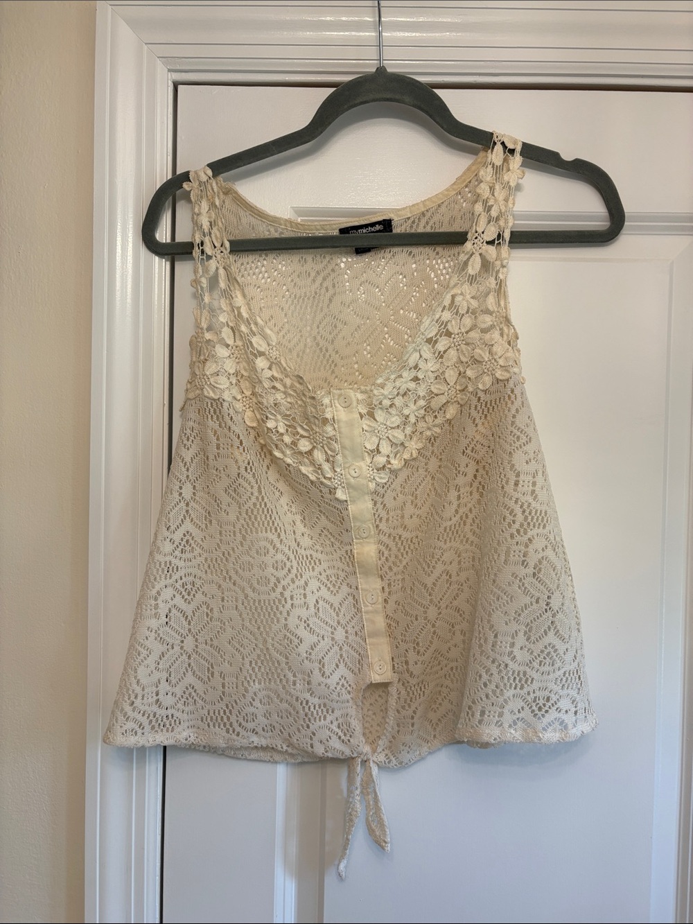 My Michelle Cream Lace Crochet Tank Top